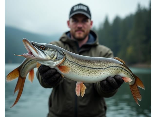 Angler mit kapitalem Hecht aus dem Zugersee
