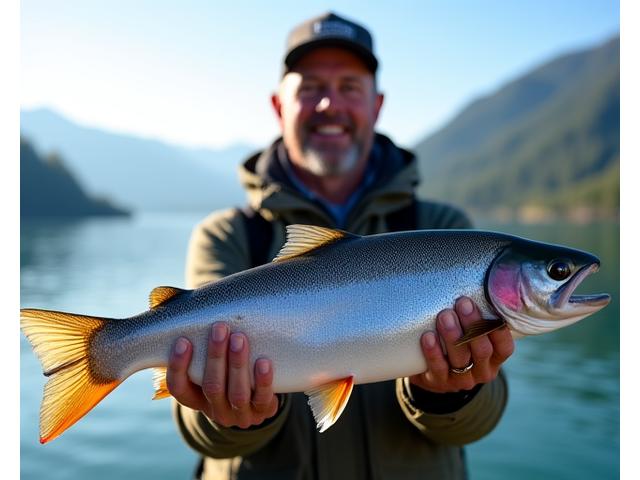 Kunde mit grosser Seeforelle am Vierwaldstättersee